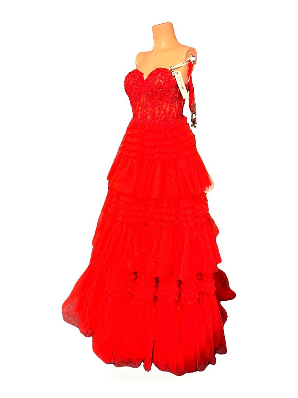 Sherri Hill 55682 Red Tiered Tulle Corset Ball Gown Prom Dress NWT Size 0